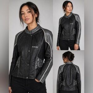 Angora Genuine Leather Motorcycle Jacket – Black & Gray (Small)